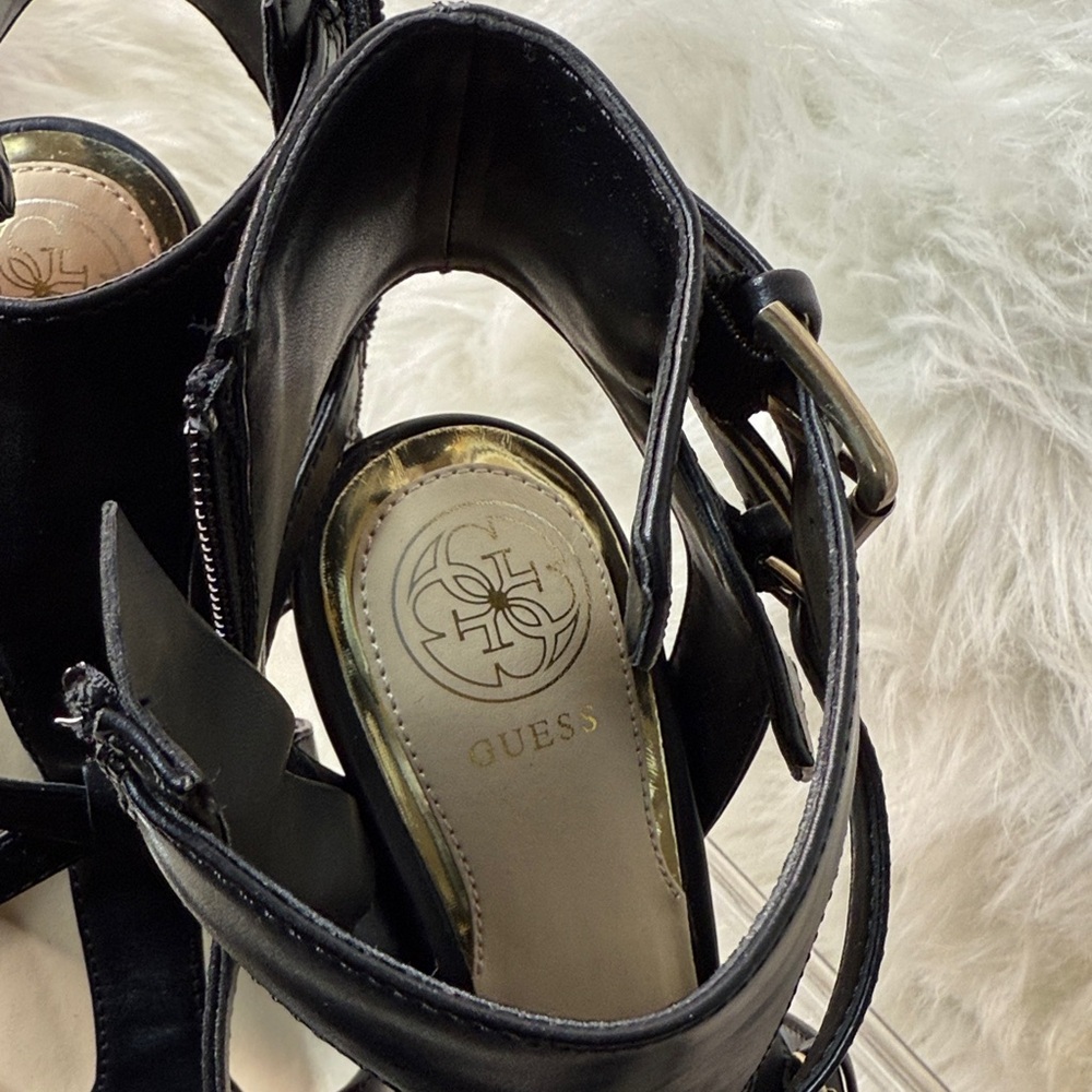 Guess Katana open-toe black multi-leather heels